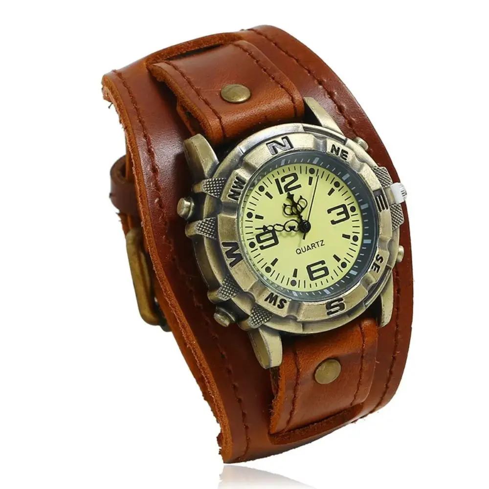 Punk Style Cowhide Bracelet Watch Cowhide Strap Black Brown Leather Strap Watch Vintage Retro Watch Bracelet Wristwatches