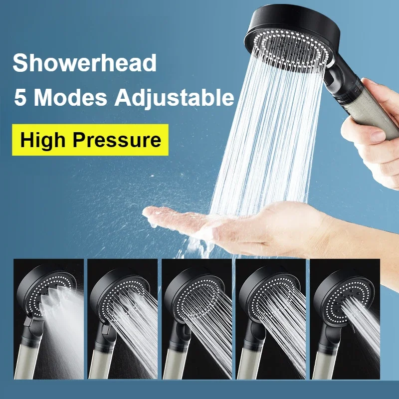 

Насадка для душа с фильтром под давлением, 5 режимов высокого давления, насадка для экономии воды, мощный ручной душ для спа, аксессуары для ванной комнаты