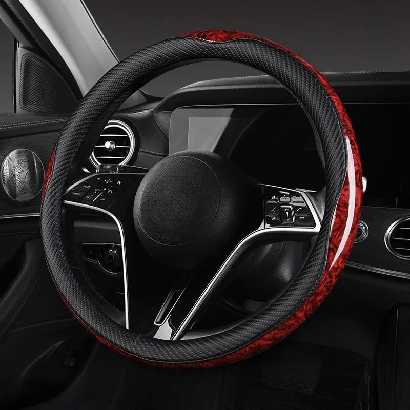 O/D Shape Carbon Fiber Leather Car Steering Wheel Cover Universal 37-38cm Steering Covers Car Accessories Anti Slip Handle Cover