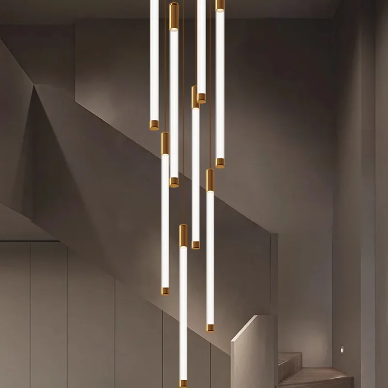 

Nordic Minimalist Gold Ceiling Chandelier Lighting for Staircase Duplex Attic Villa Restaurant and Home Decoration Pendant Lamp