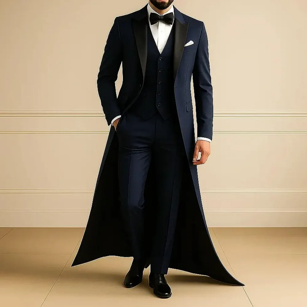 

Мужской костюм Peak Lape, модный однобортный фрак, комплект из трех предметов, элегантный формальный свадебный костюм для жениха, вечеринки, выпускного вечера, индивидуальный мужской костюм