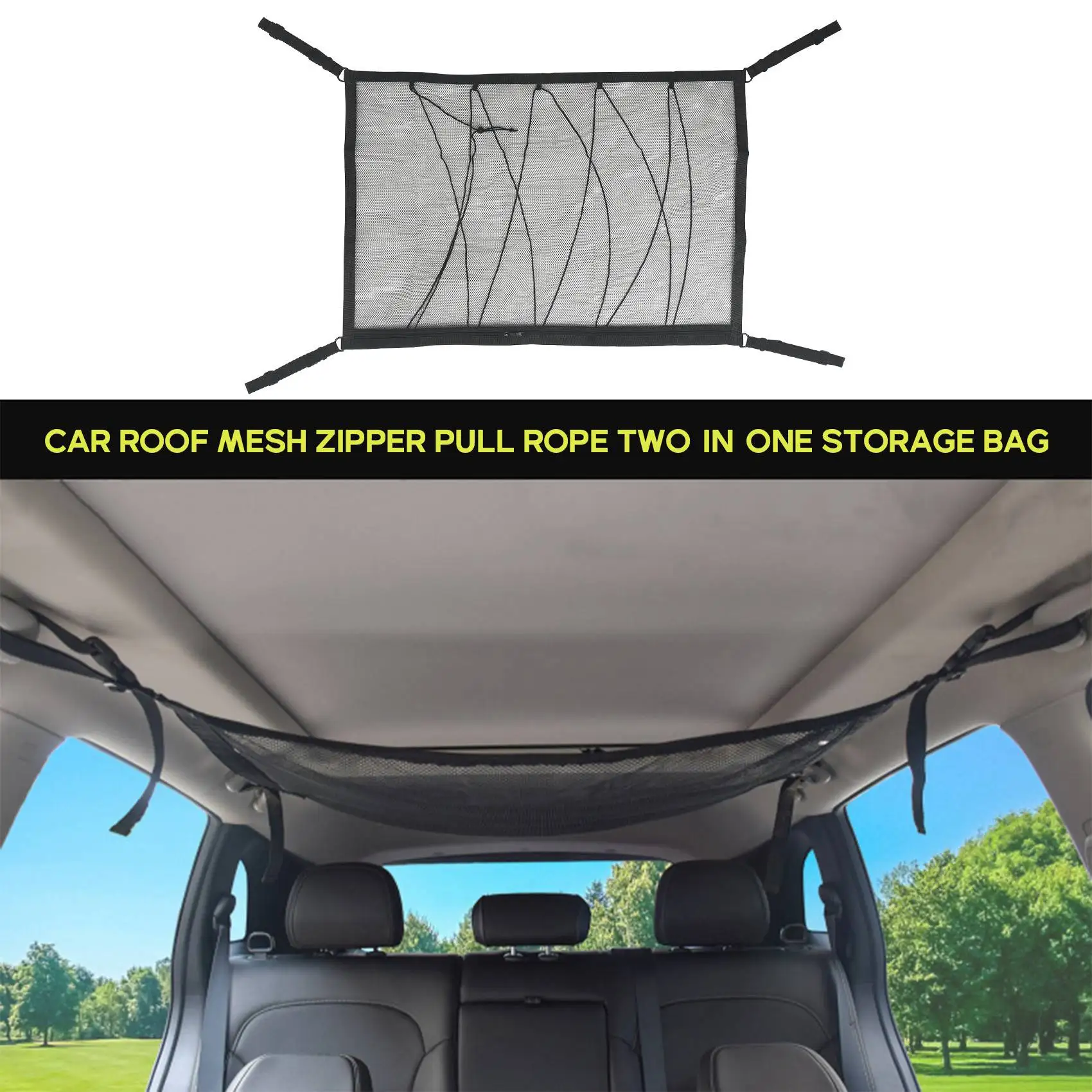 B07A-Car Ceiling Storage Net Pocket Roof Interior Cargo Net Bag Car Trunk Storage Pouch Sundries Storage Organizer Black