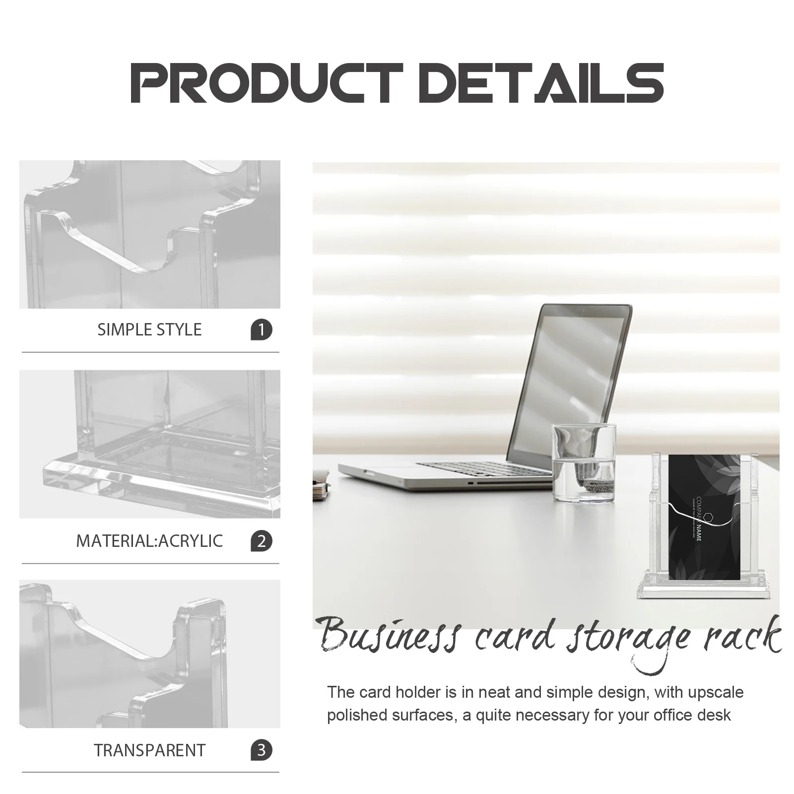 حامل البطاقات، حامل بطاقات سطح المكتب من الأكريليك الفاخر، منظم المكتب، حاوية بطاقات الاسم، قاعدة ثابتة غير قابلة للانزلاق