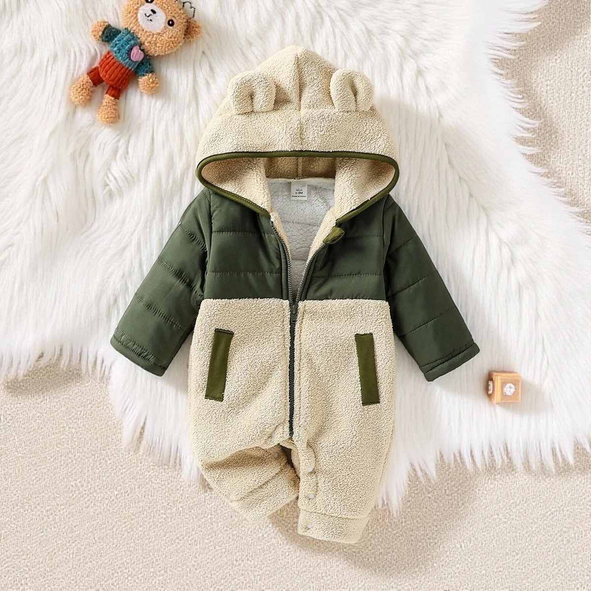 Baby Long Sleeve Clothes Newborn Boys Girls Warm Thick One-Piece Hooded Clothes Romper Winter For 0-1Y Autumn Winter Jumpsuit