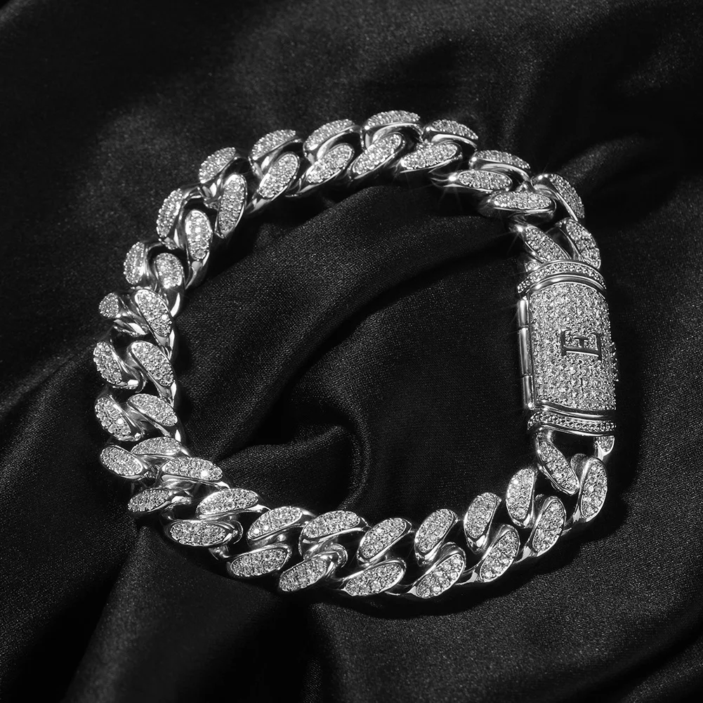 8inches moissanite diamond cuban link chain bracelet with 925 sterling silver white hiphop style for man