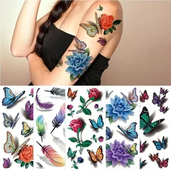 3D Rose Butterfly Scorpion Tattoo Flowers Watercolor Sexy Temporary Tattoos Stickers for Women Girls Art Fake Tattoo Waterproof
