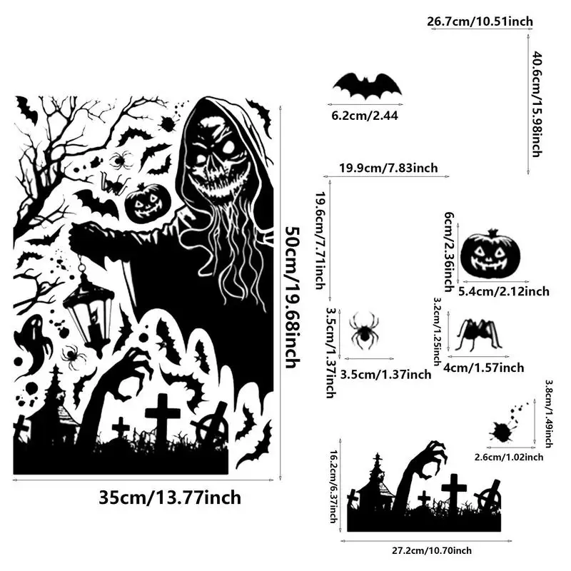 Pegatinas de ventana de Halloween, esqueleto estático, fantasmas, bruja, calabaza, silueta, divertidas y terroríficas, temáticas de Halloween para decoración de fiesta