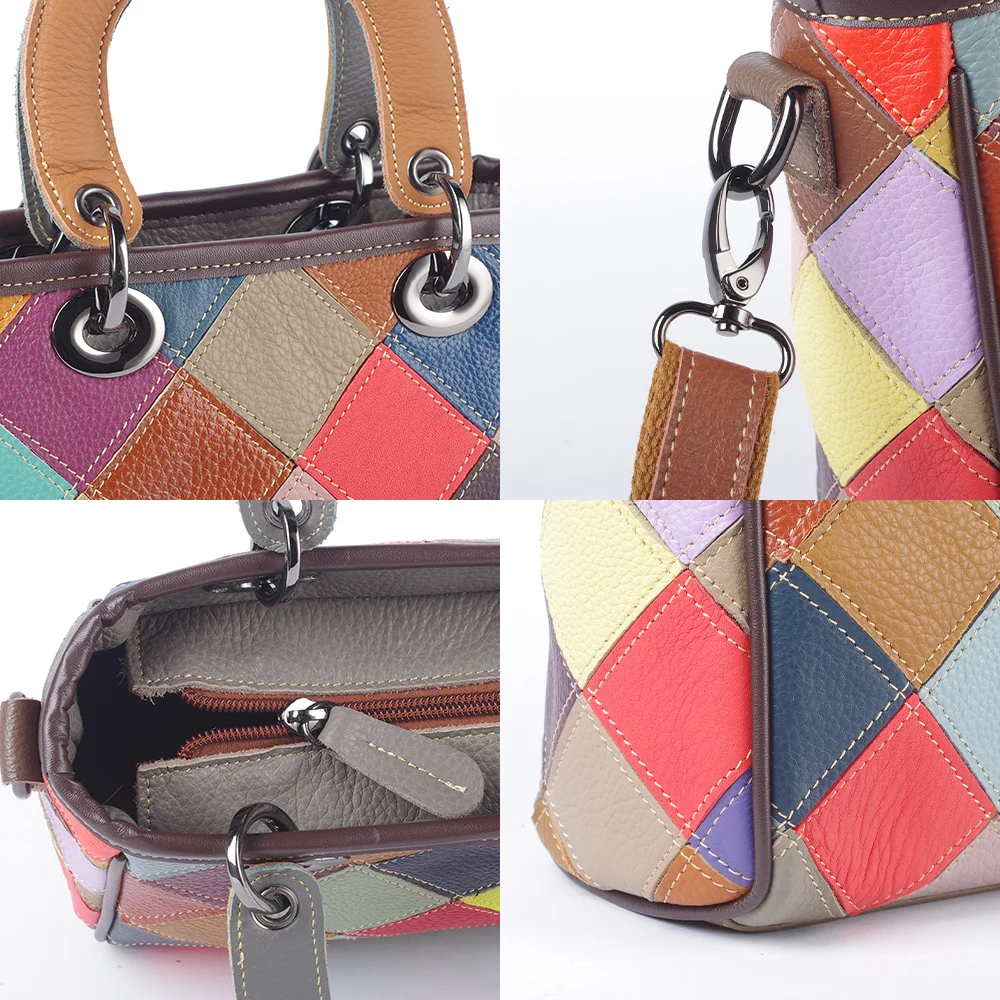 Fashionable colorful plaid contrasting genuine leather bag women\'s handbag personality design daily shoulder crossbody small bag