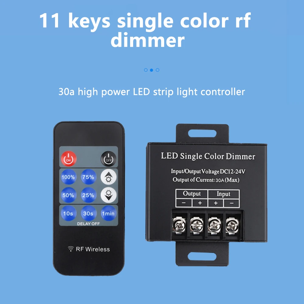 Dc12-24V 30A 11 Key Led Monochrome Rf Dimmer Wireless Remote Control Light Strip Controller Suitable for 5050 3528 Smd Led