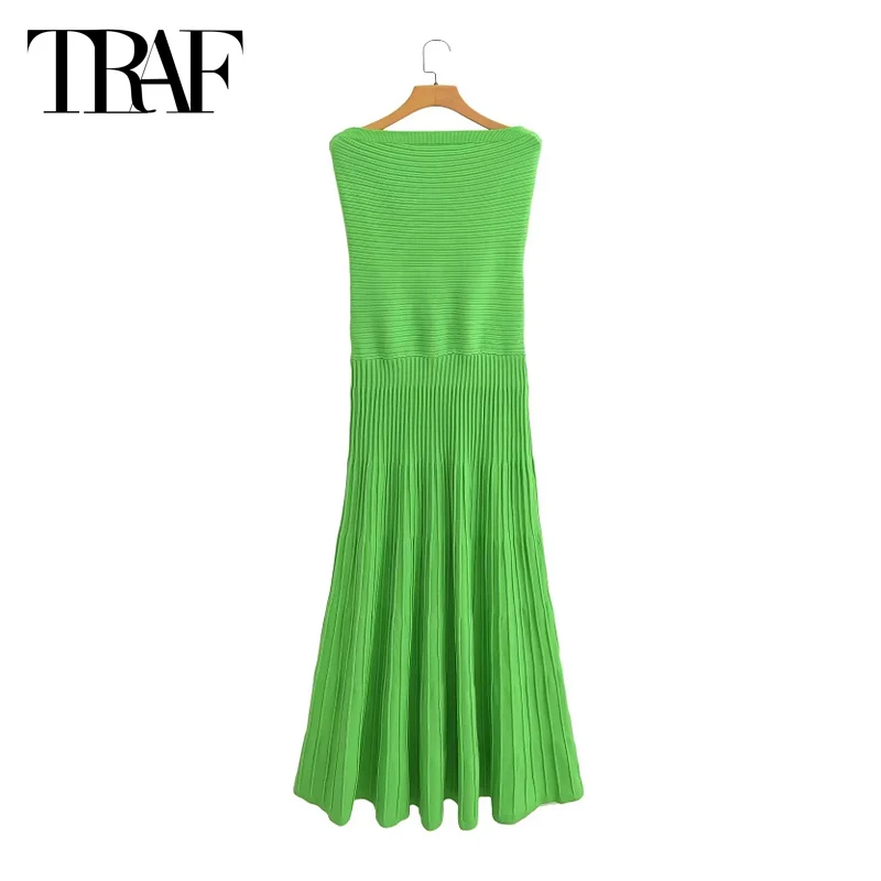 TRAF Green Long Dresses 2024 Summer Autumn ELegant Party Evening corsetto Dress Ladies Fashion Formal senza maniche Backless Vestidos