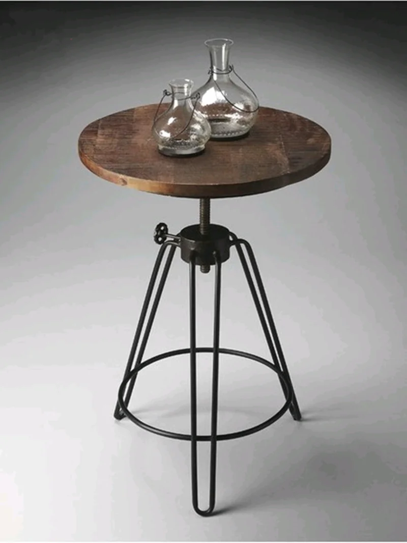 Modern simple coffee table side corner small round solid wood coffee table antique wrought iron classical tea