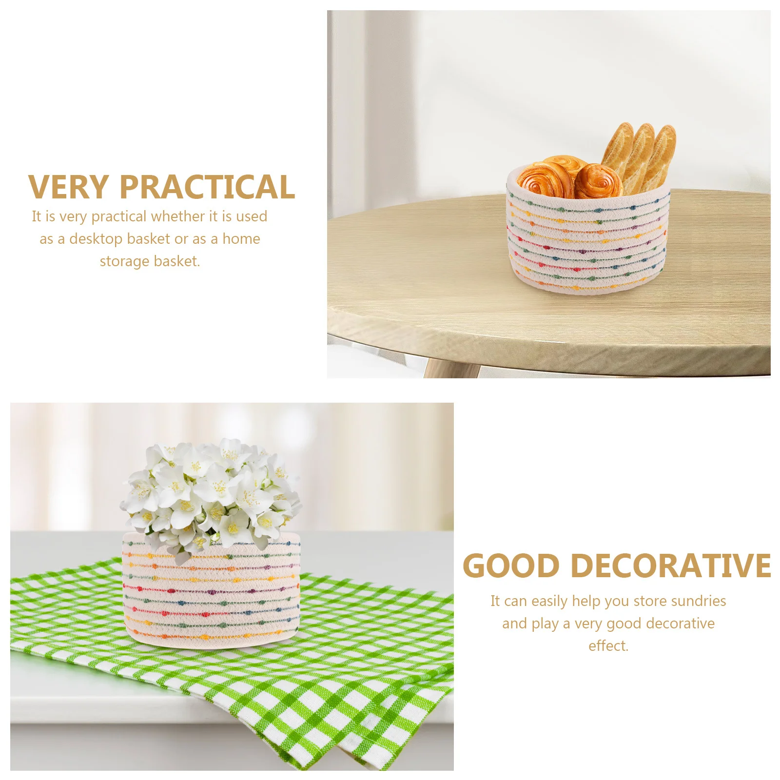 

Cotton Rope Storage Basket Soft Multi-Function Desktop Woven Household Decorative Storage Organizer Home Supply