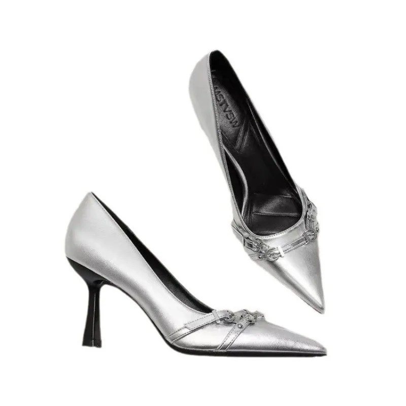 

European American high heels women's spring 2025 new temperament pointed head shallow mouth stiletto single shoes women