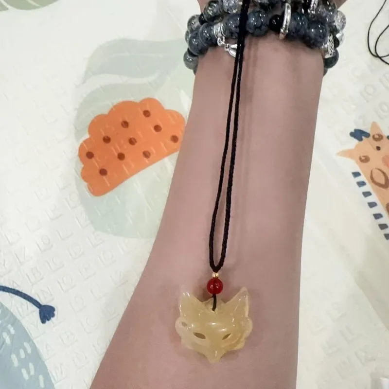 Chinese Style Fox Mask Woven Guardian Pendant Necklace Resin Handmade Rope Necklace Ethnic Vintage Jewelry Accessories for Women - view 4