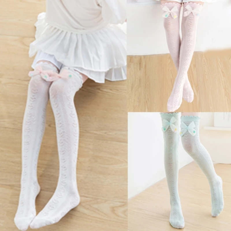 

Kids Over the Knee Socks AntiSlip Thigh High Socks Spring Soft Thin Elastic Bowknot Socks Child School Stage Shows Socks