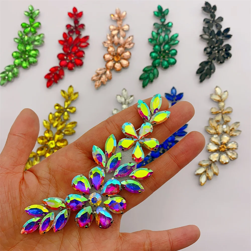 20PCS New 3D Handmade Rhinestone Flower design  sew on Applique phoenix Patches For Clothes DIY