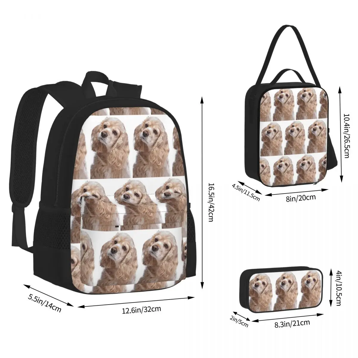 American Cocker Spaniel Dog Animal Backpacks Children Bookbag School Bags Rucksack Lunch Bag Pen Bag Three-Piece Set