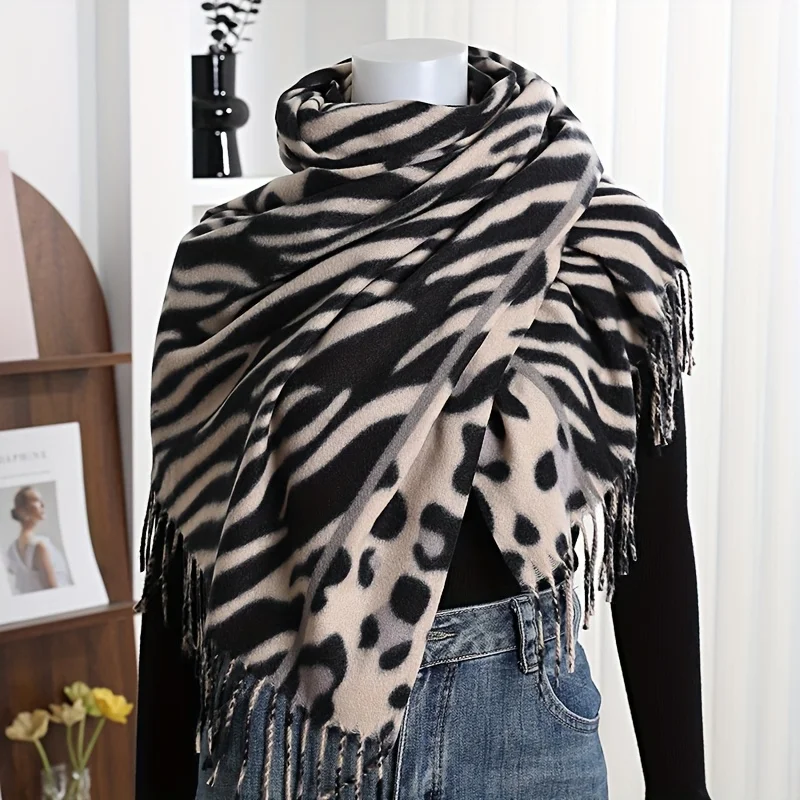 A fashionable, thick, zebra-patterned scarf for autumn and winter, offering both decoration and warmth, available in a variety o