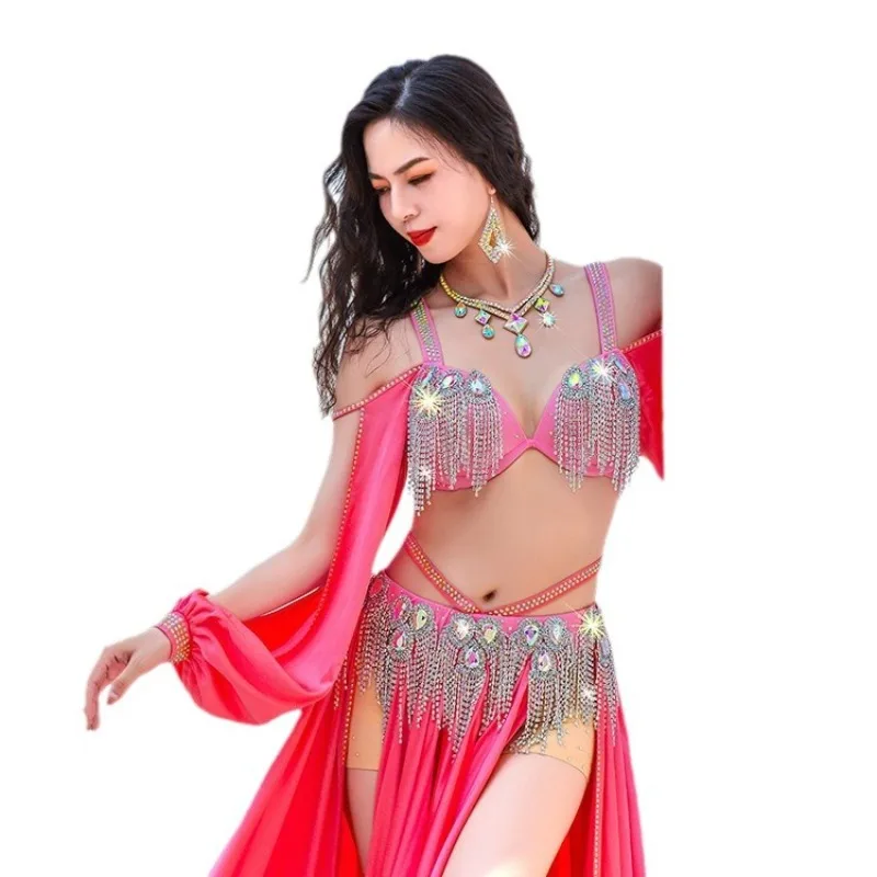 ที่กําหนดเอง Belly Dance เครื่องแต่งกายซาตินกระแสเงินสด Su Grand กระโปรงการแข่งขันทีมเสื้อผ้าแขนยาว Bra กระโปรงยาว