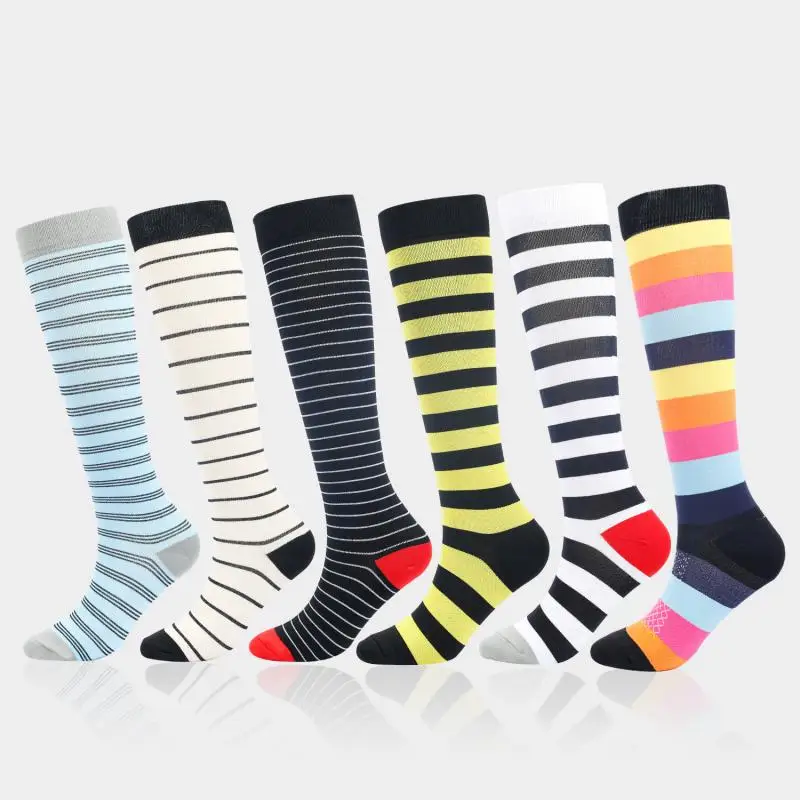 6pair Elastic Professional Compression Socks Striped Plaid Stockings Muscle Fitness Prevent Varicose Veins Women Men Running
