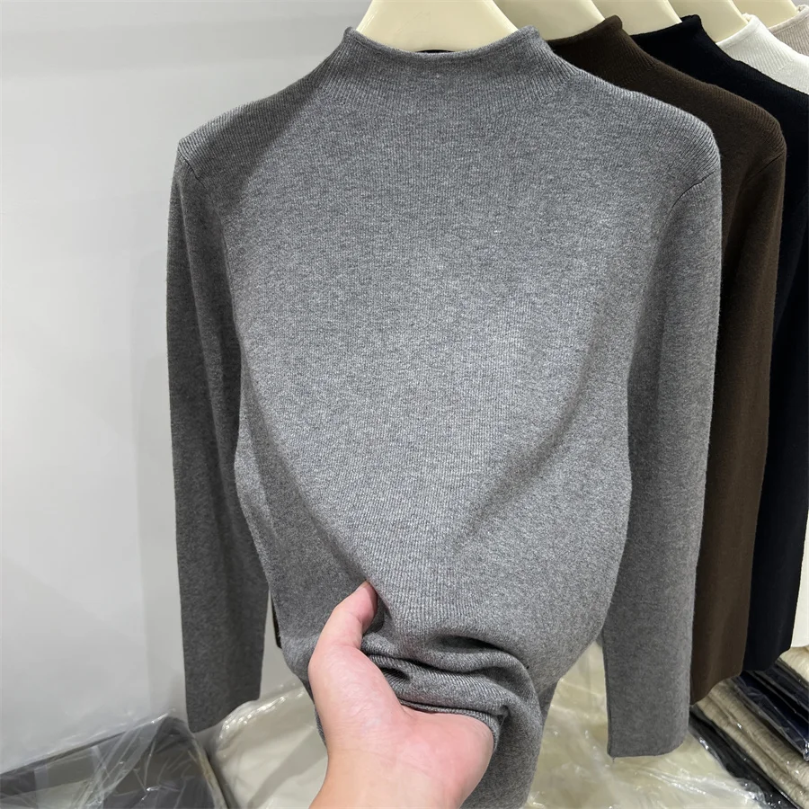 

Женские теплые повседневные джемперы, однотонный универсальный тонкий пуловер, осенне-зимний свитер с воротником, корейский модный трикотаж, базовый слой, топы