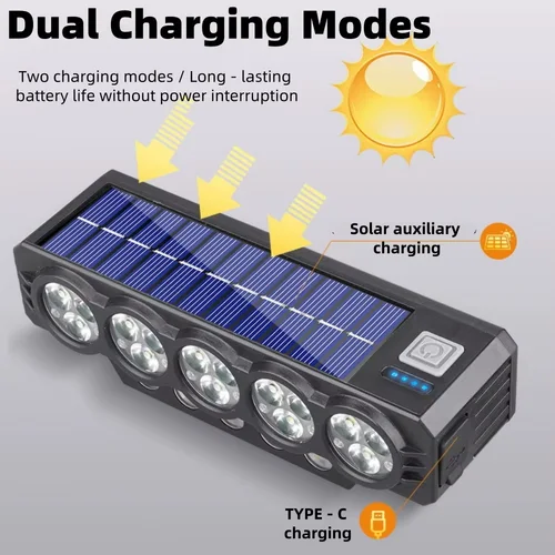 Imagen 2 del producto Luz Solar brillante de 20Led para bicicleta, luz delantera con bocina, linterna recargable de energía Solar para bicicleta de montaña, faro impermeable para bicicleta