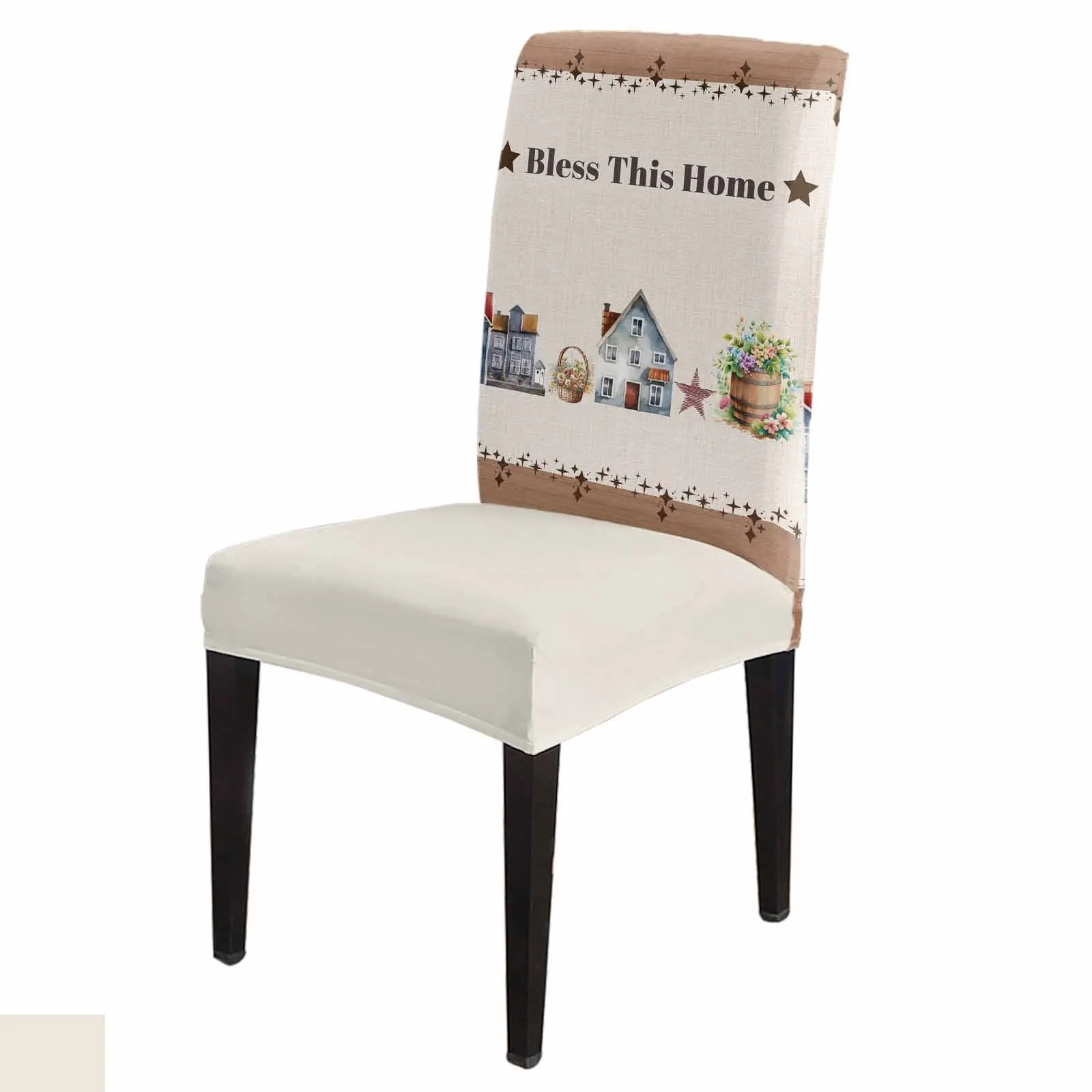 Watercolor House Stars Wood Grain Stretch Chair Cover Hotel Dining Room Banquet Wedding Party Elastic Seat Chair Covers