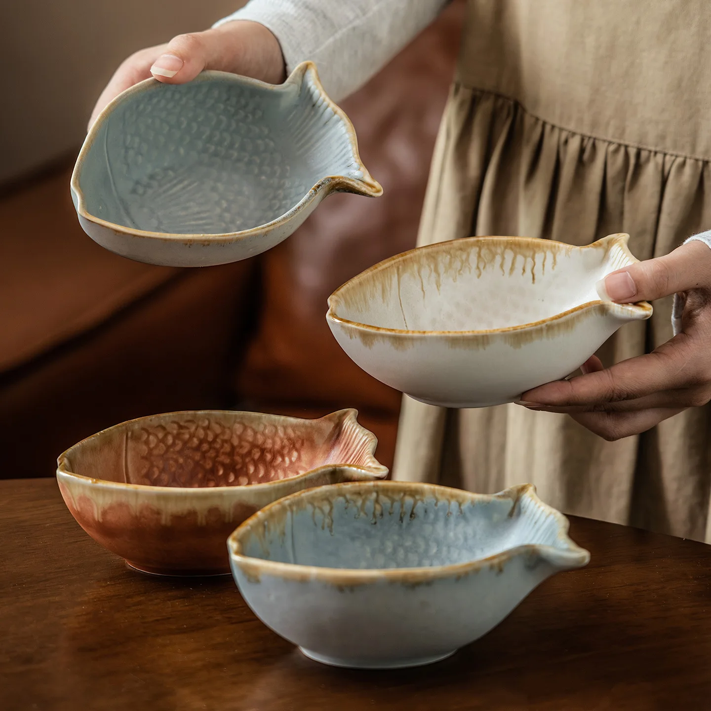 

Creative Fish Shape Ceramic Bowl Retro Tableware Unique Design Home Restaurant Rice Dessert Baby Food Bowl