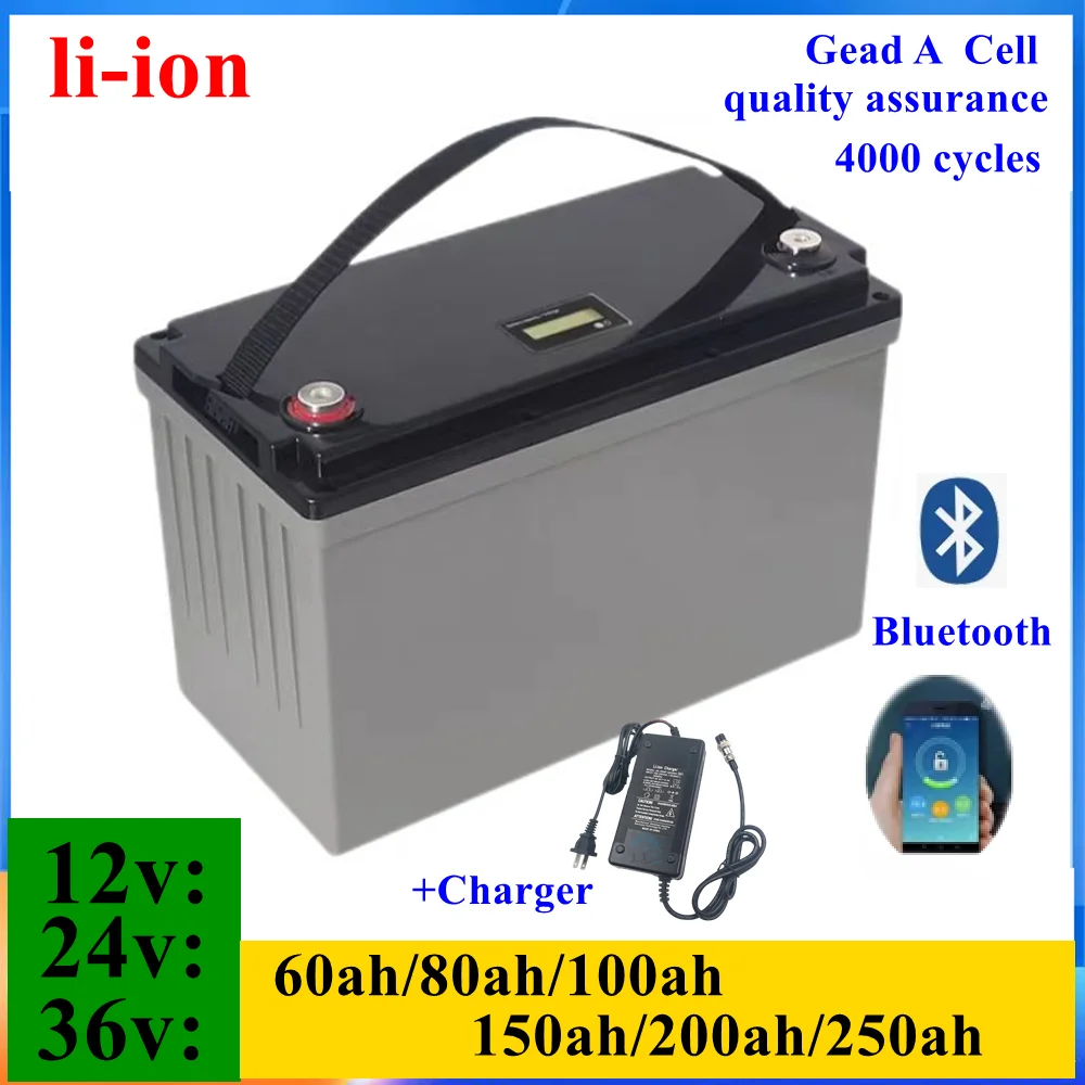 12V 250Ah 200Ah 150Ah 24V 100Ah 80Ah 36V 80Ah 60Ah Lithium Ion Battery for Trolling Motor Boat Rv Motorhome+Charger