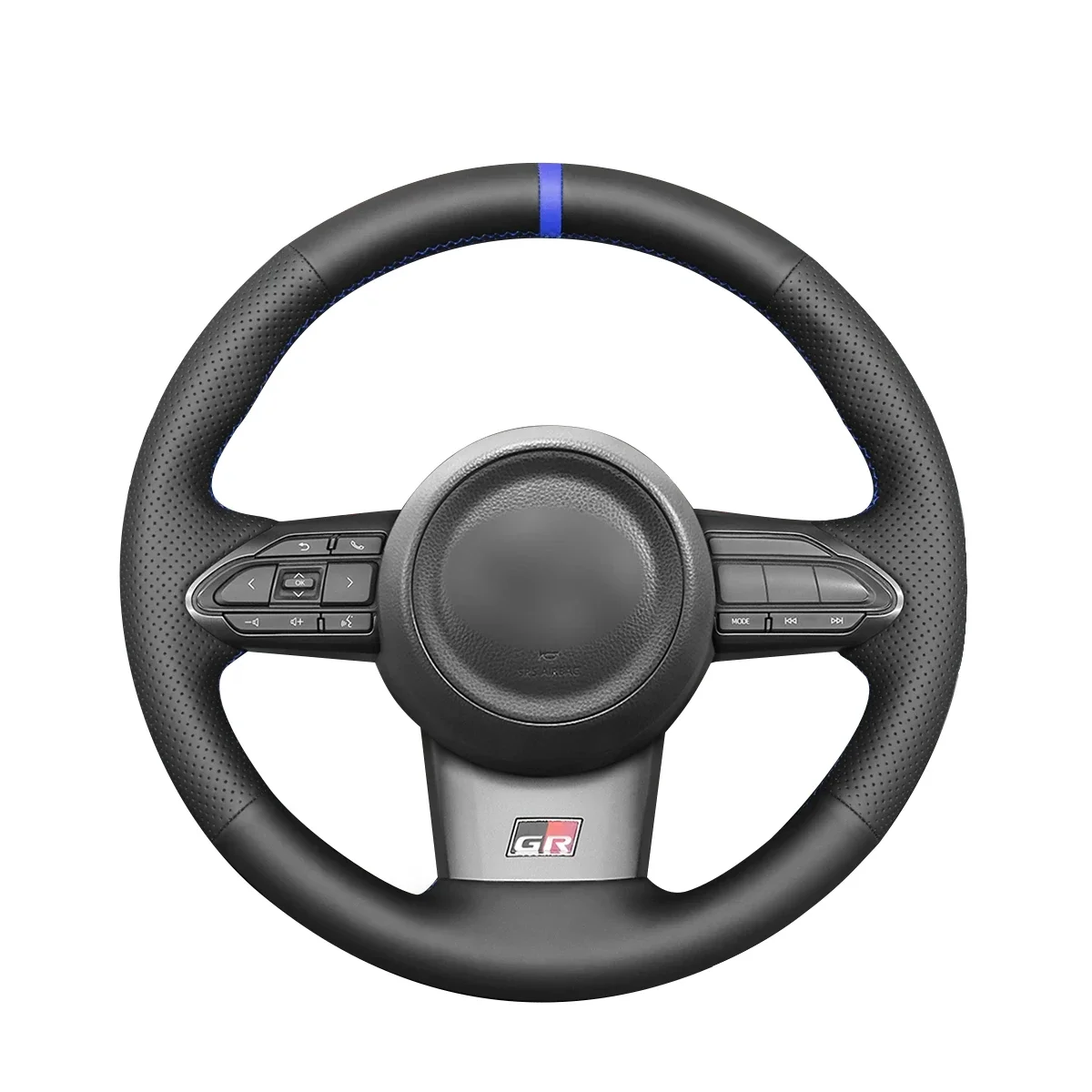 Black Leather Blue Marker Car Steering Wheel Cover for Toyota Yaris GR RZ 2020 2021 2022 Corolla 2023 Interior Accesorios