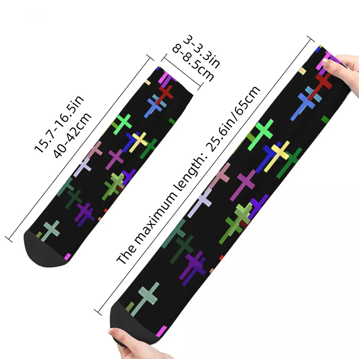 Crazy Sock for Men Colorful Christian Cross Pattern Hip Hop Cross Crucifixion Breathable Pattern Printed Crew Sock Casual Gift