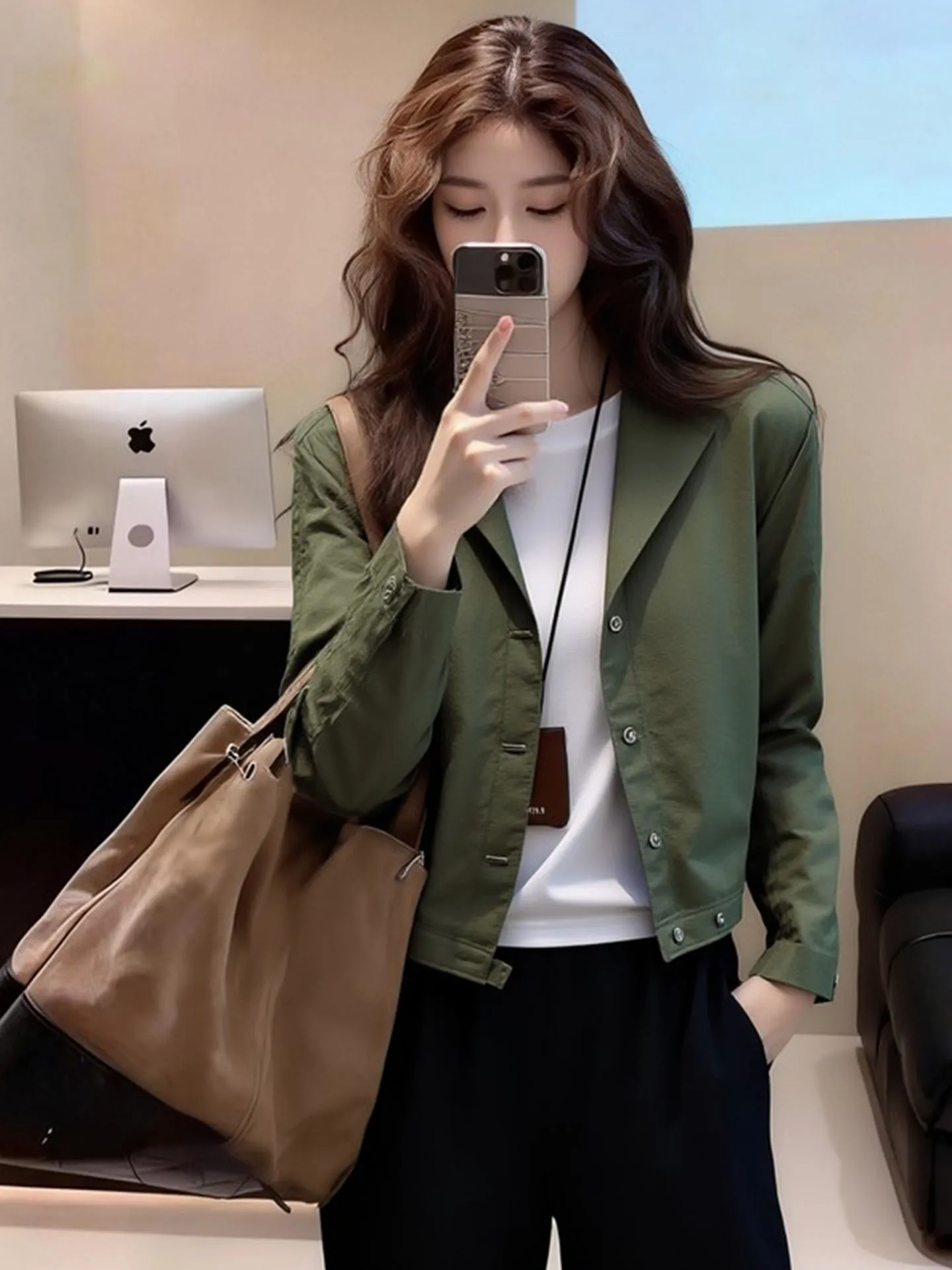 

Casual Military een ort Jaet Women's Workwear Sle Spring New ular Quali Top Buttoned Pure Color Commute Sle