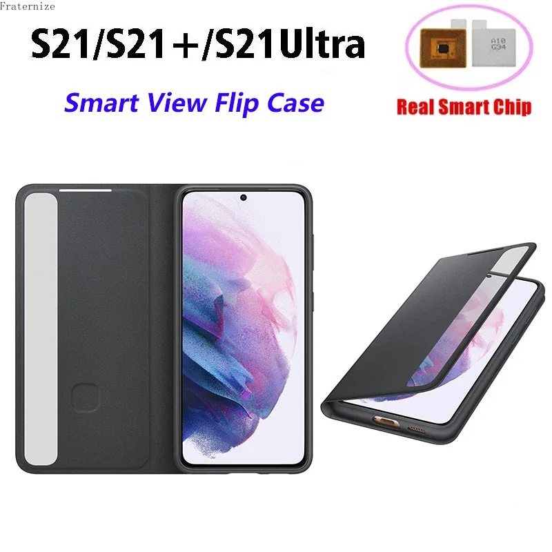 Smart View Wallet Flip Leather Phone Case For Samsung Galaxy S21 Ultra S21 S21 Plus Protective Free-flip Cover With smart chips