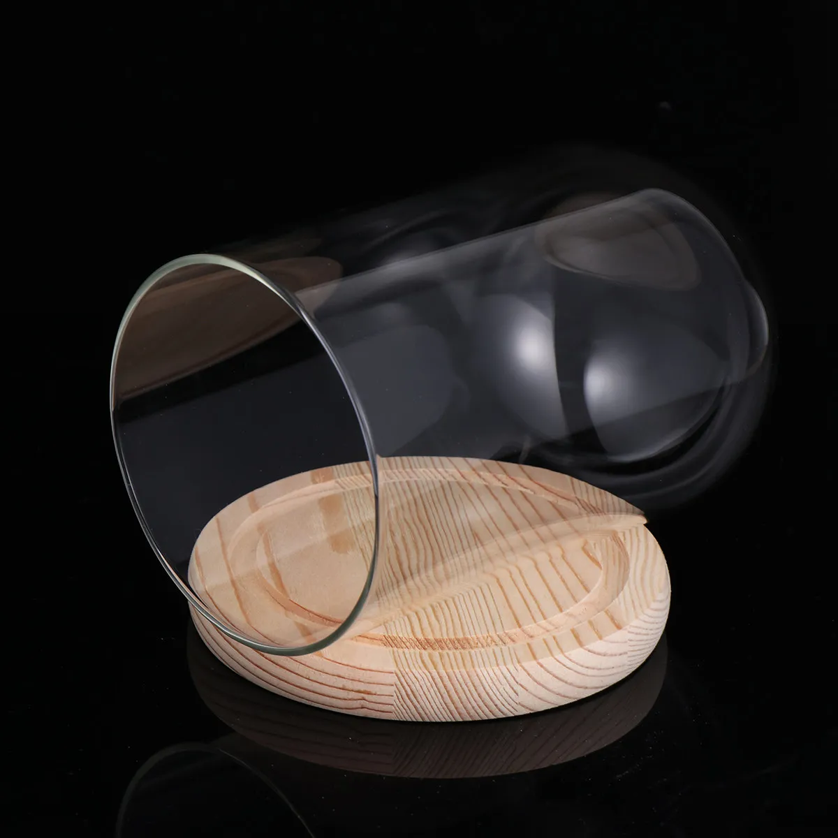 

Micro Landscape Eternal Transparent Flower Glass Cover 9x15cm Handmade Dustproof Glass Dome on Wooden Base for Valentine DIY