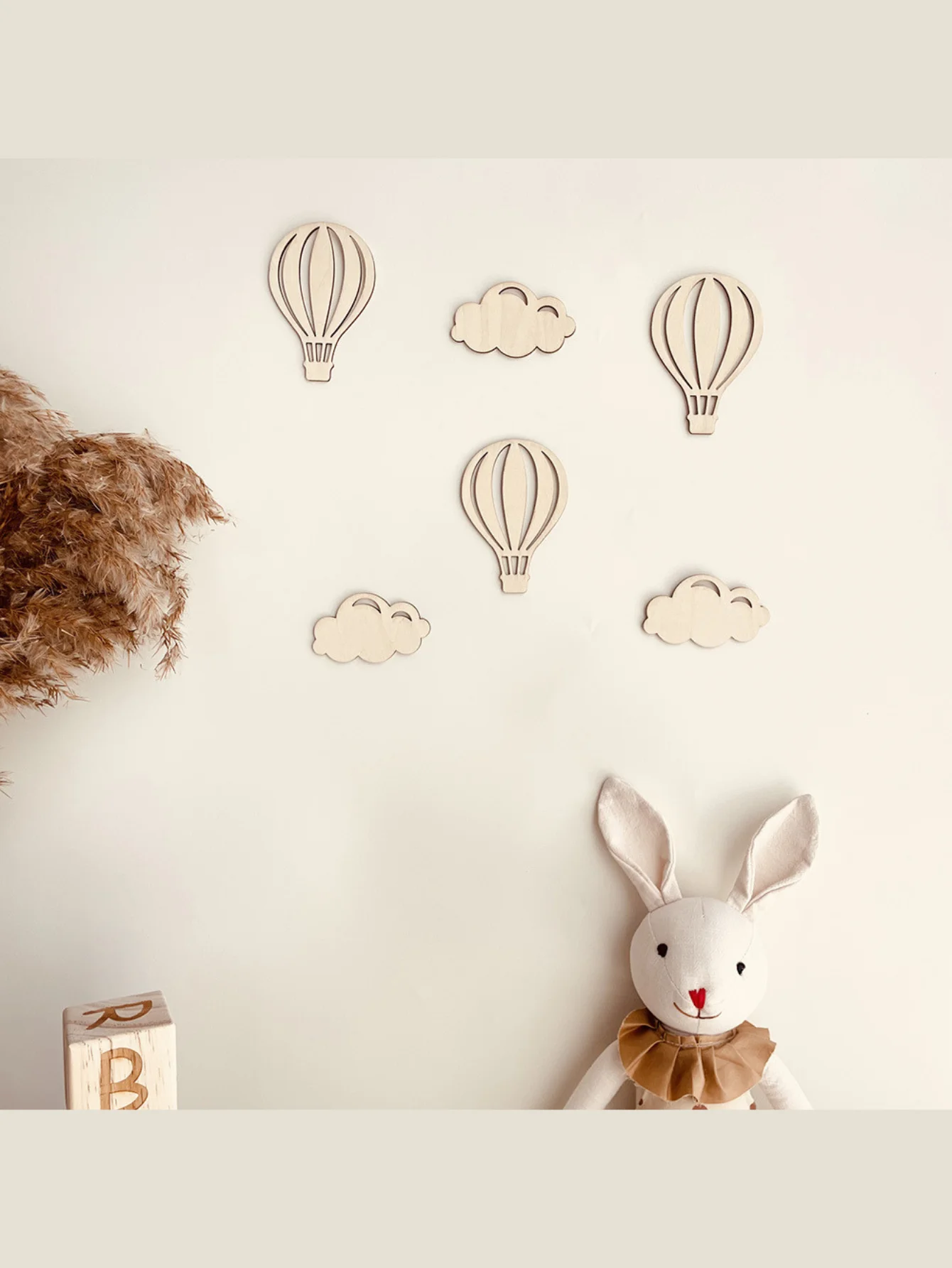 6pcs Vintage Wooden Balloon Cloud Wall Decor Baby Christening Decorations 3D Festive Nursery Wall Art No Batteries Required