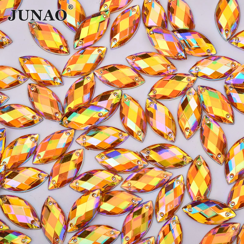 

JUNAO 500 шт. 7*15 мм швейные желтые AB конский глаз горный хрусталь с плоской задней частью хрустальный камень акриловая стразовая аппликация для одежды, поделки