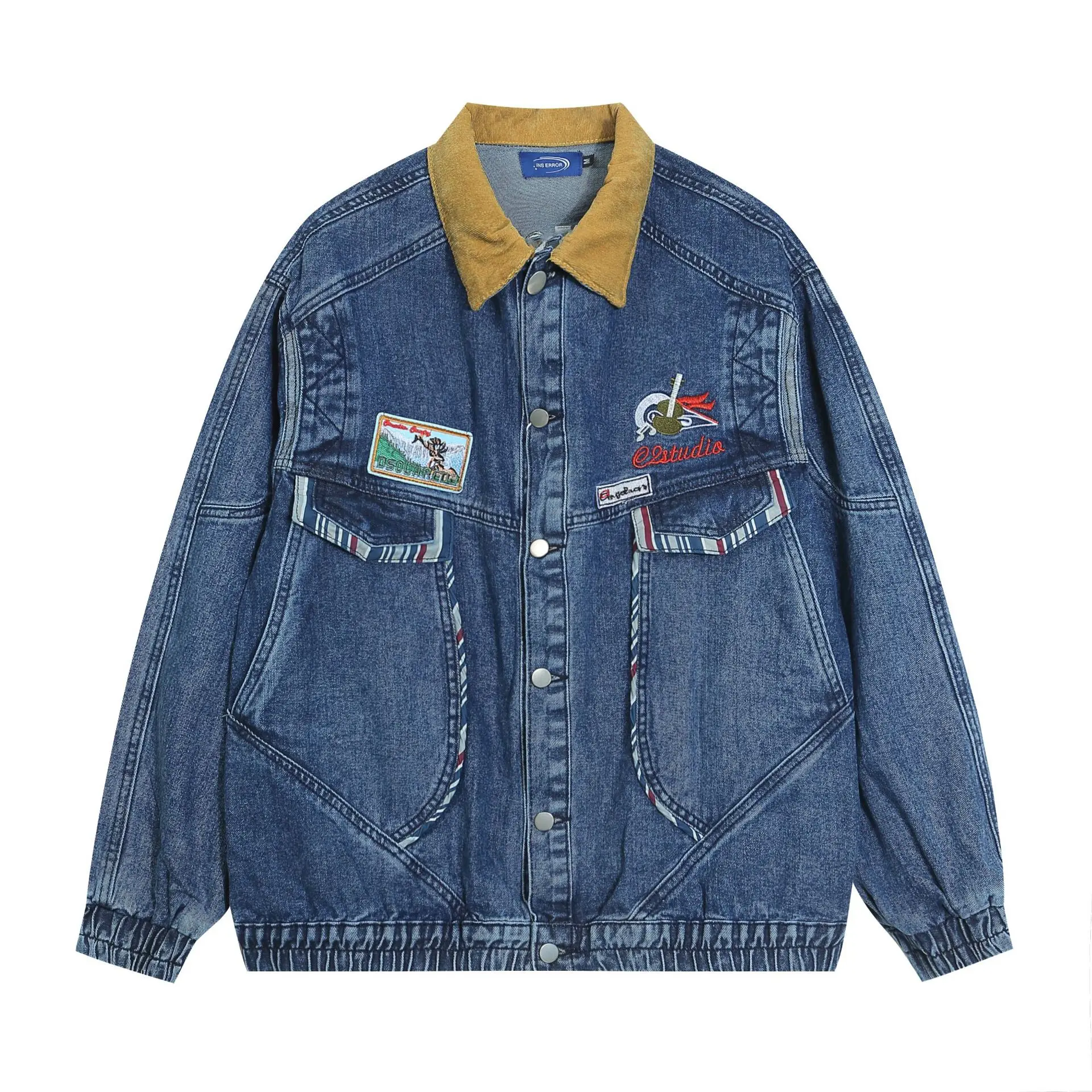 2024 New Autumn Washed Vintage Denim Jacket Loose Jacket American Retro Collar Top