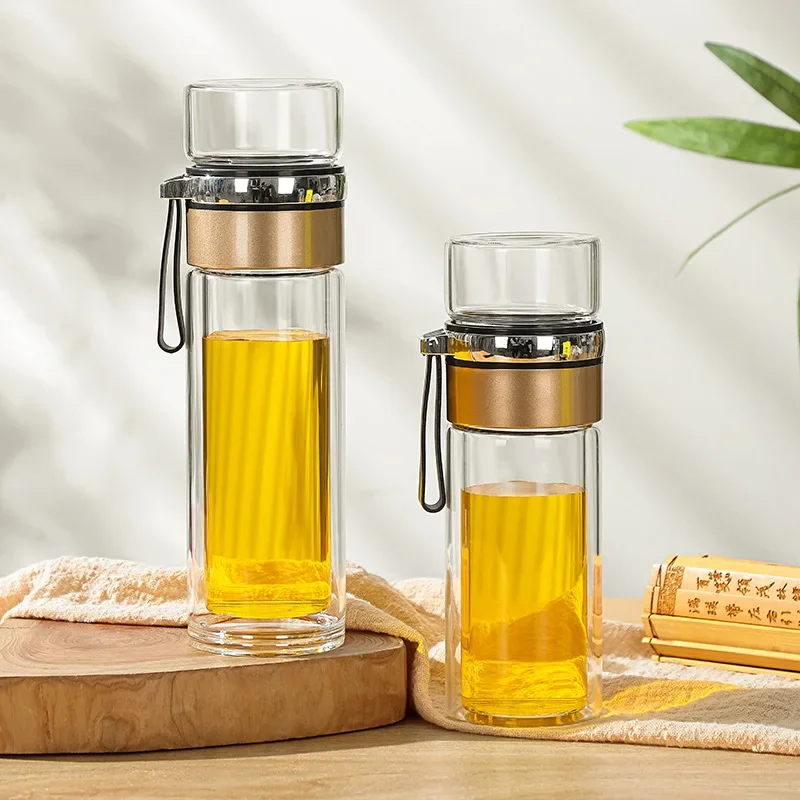 

High Quality Double Glass Water Bottle With Case Tea Drink Bottle Infuser Tumbler Drinkware Waterbottle Eco-Friendly