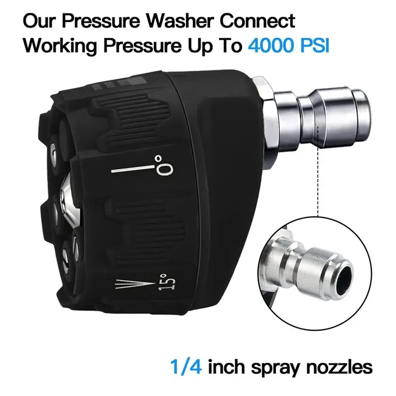 4 Pack 6 In 1 Pressure Washer Nozzles,Quick Changeover Power Washing Nozzle, 3000-4000Psi (Green And Black)-AT64