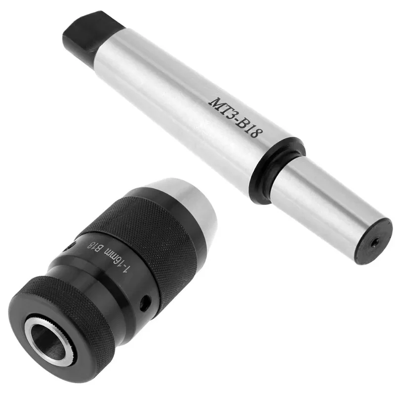 Equipped with MT3-B18 conical tool holder 1-16mm capacity 45 # steel self-locking keyless lathe drill chuck,