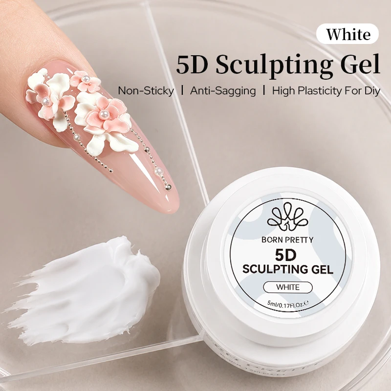 BORN PRETTY 5ml White 5D Sculpting Gel PVC Modelling Gel Non-Sticky Soak Off UV LED Shaping Carving Nail Art Mulitfuntional Gel