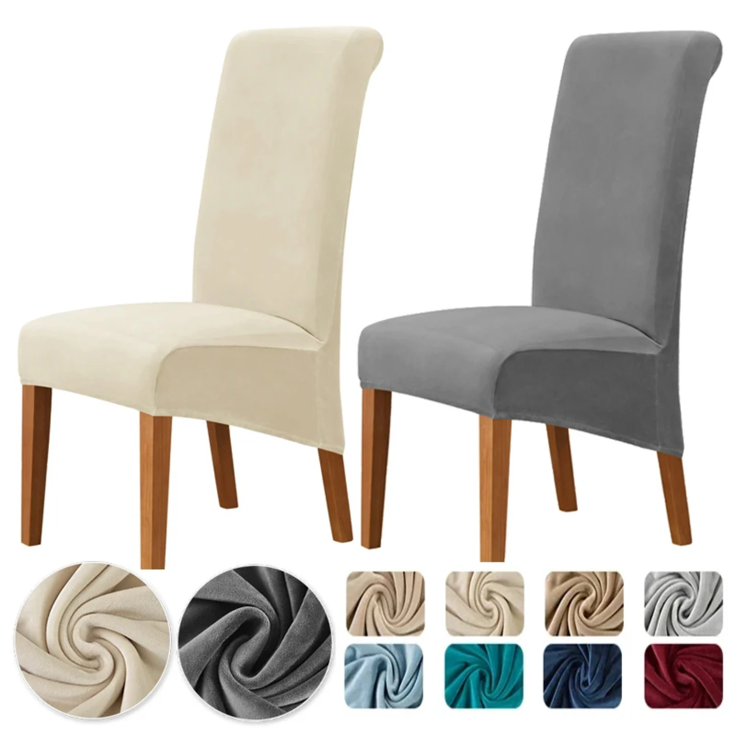 High back luxurious velvet dining chair cover for an elegant dining experience. Incredibly comfortable and stretchable, this one