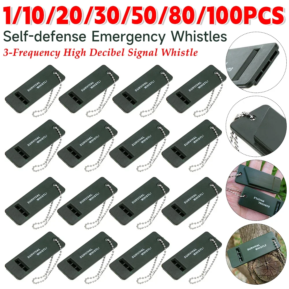 

100/1PCS 3-Frequency Emergency Whistles Self-Defense Survival Whistle Portable PP Sports Whistle Emergency Survival Accessories