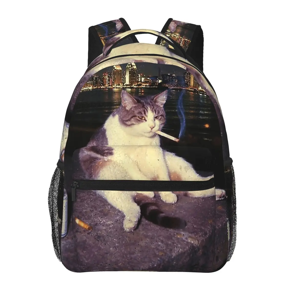 Funny Meme Smoking Cigarette Cat Face Graphic Student Backpack School Bag Daypack for Boys Girls Fashion Bookbag Shoulder Bags