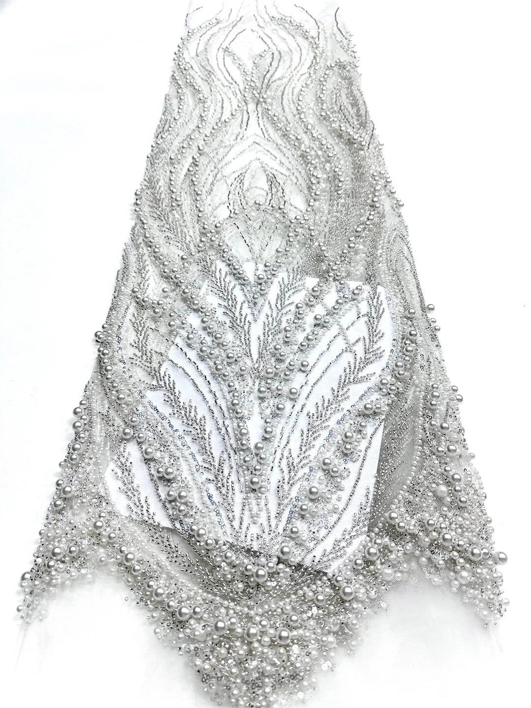 African Sequins Lace Fabric Luxury 2026 High Quality French Heavy Beaded Tulle Lace Fabric Nigeria For Bridal Party Dress Sewing