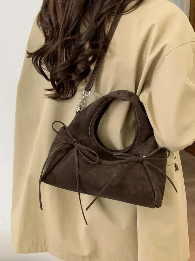 

Изысканный замшевый клатч из искусственной кожи с двойными бантами для женщин, шикарный кошелек с напуском, сумка для вечеринок, ремешок через плечо