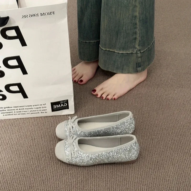 

Женские туфли Мэри Джейн, модные повседневные туфли с квадратным носком и блестками, изысканные балетки на плоской подошве, дизайнерская обувь, Zapatos Mujer