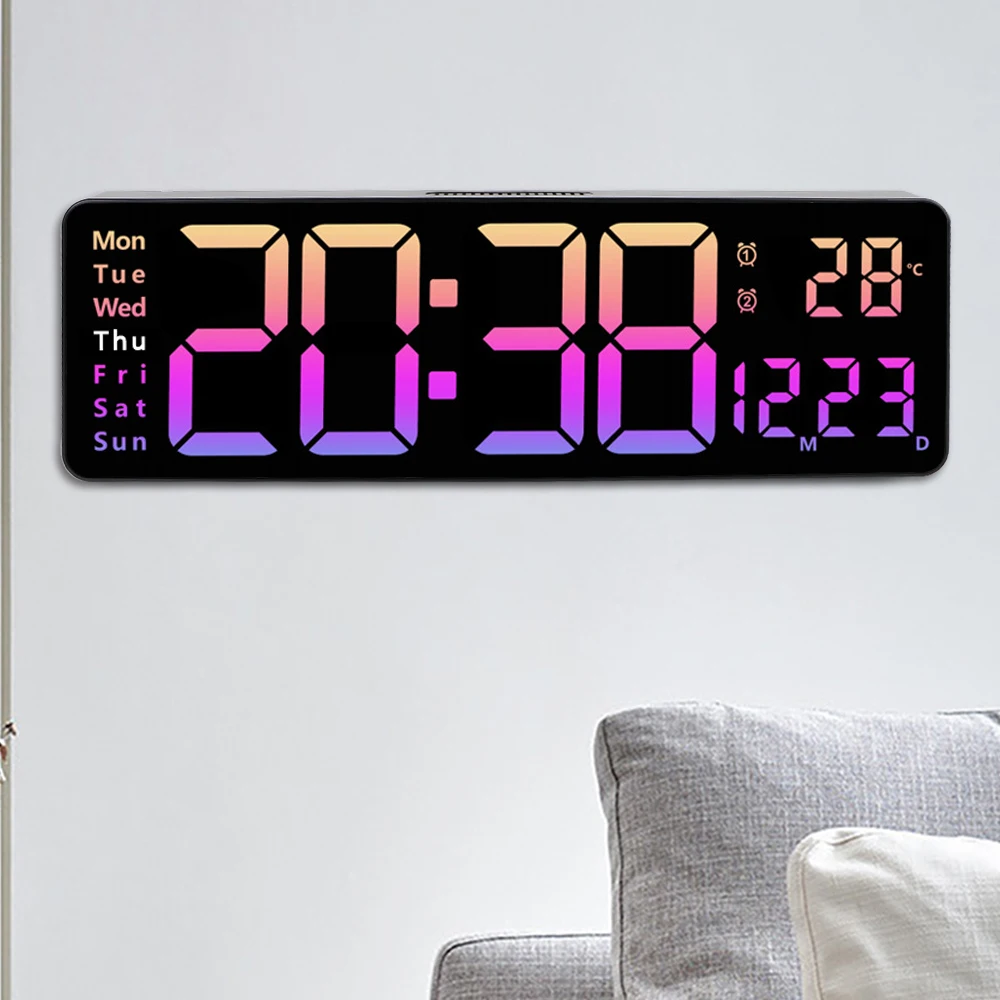 Temp Date Week Display Dual Alarms LED Clocks Remote Control Wall-mounted Large Digital Wall Clock Table Clock Power Off Memory