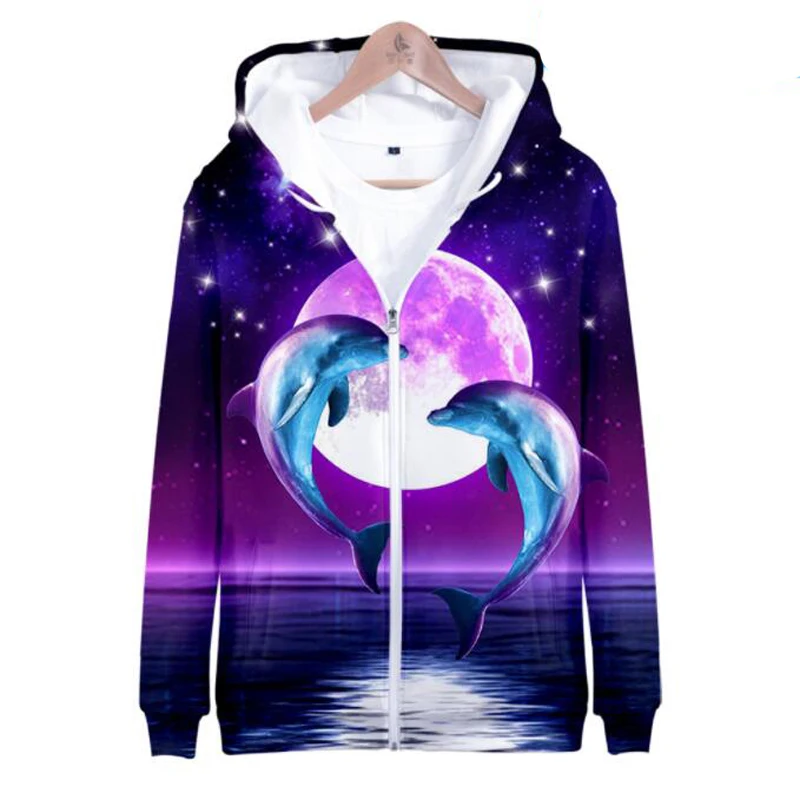 3D Print Animal Dolphin Zip Up Women/Men Hoodie Sweatshirt Streetwear Hip Hop Zipper Hooded Jacket Casual Sportswear