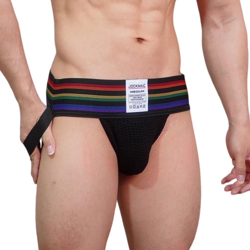 

JOCKMAIL Men Athletic Supporters Jockstrap Thongs Mens Underwear Underpants Bikini 3" Elastic Waistband Hombre Panties